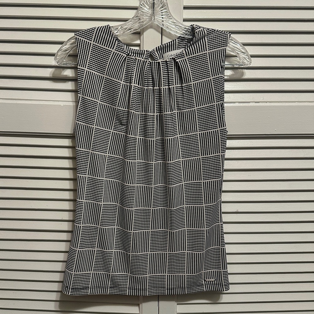 Calvin Klein Black and White Geometric Tank Blouse
